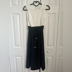 Calvin Klein Black and White Midi Dress